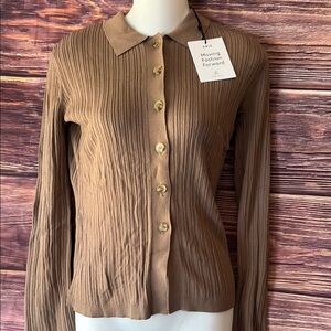 Able Tan Ribbed Button-Up Shirt